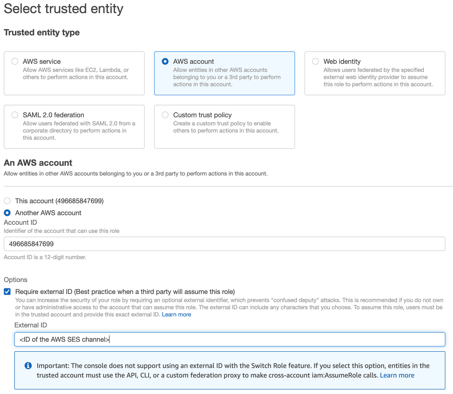 Configuring a new AWS role with an external ID